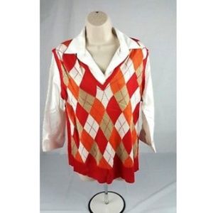 New York & Co Women's Red Argyle Vest button down